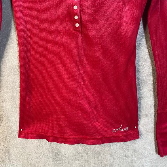 Y2k Aeropostale Waffle Knit Henley Top Large Button Up Elena Bella Indie Grunge - Picture 4 of 10